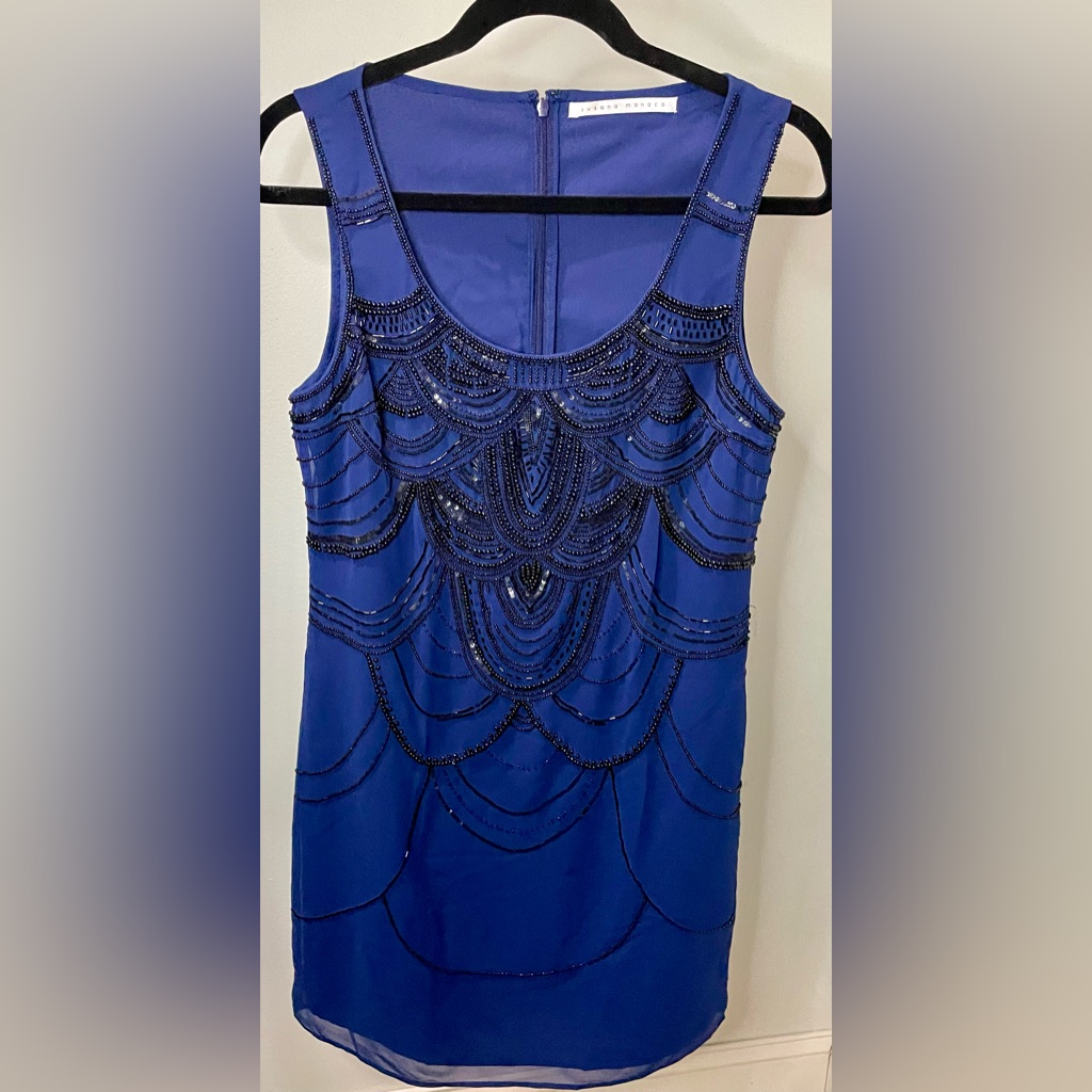 Susana Monaco - Blue Mini Dress W/ Black Beaded Detail - Nwot